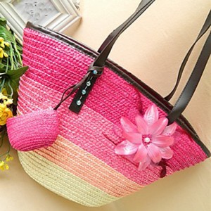 Women's Feather Flower Color Block Tote Strap